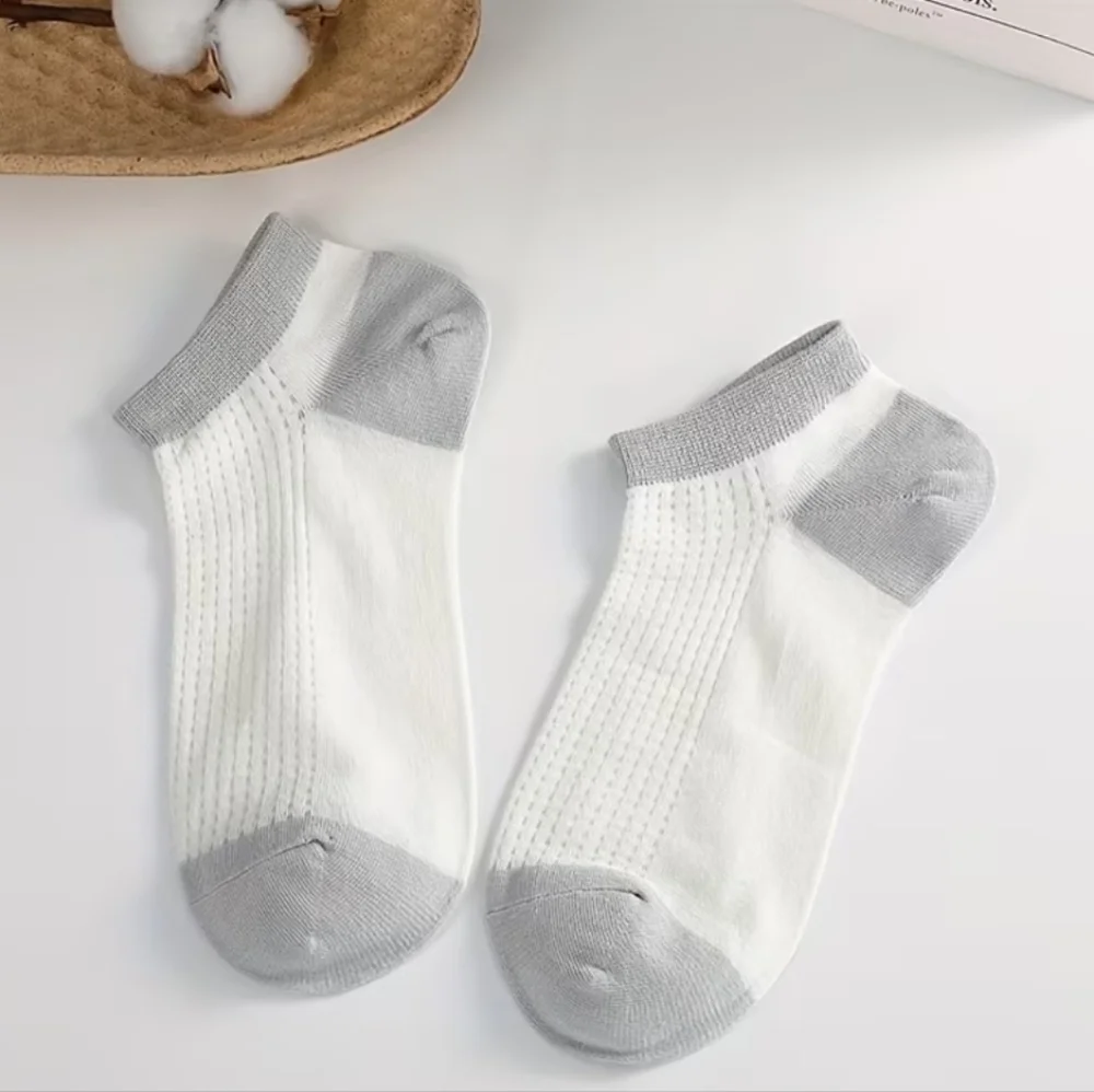 5 Pairs Bee & Floral Socks, Simple Japanese Style Low Cut Ankle Socks